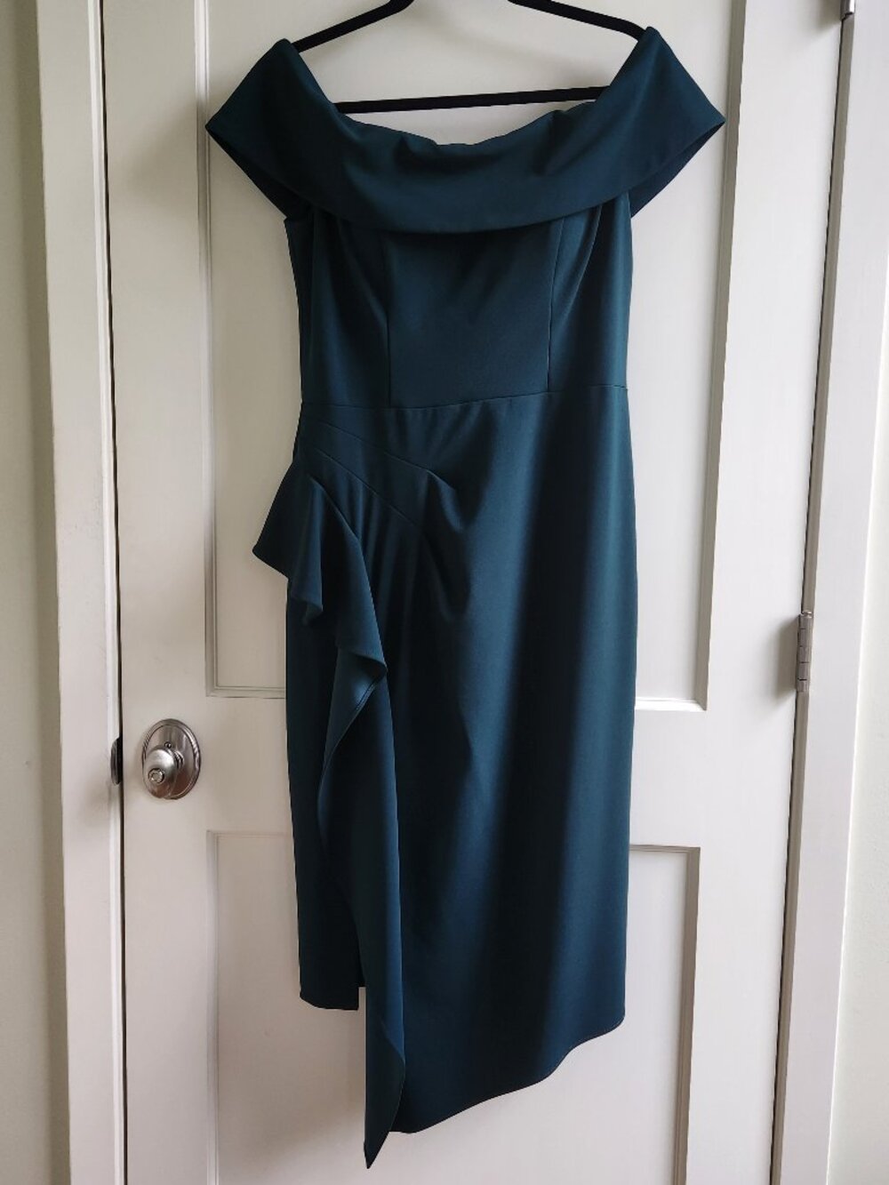Betsy & Adam Teal Off Shoulder Midi Dress Size 12 Formal Wedding Guest